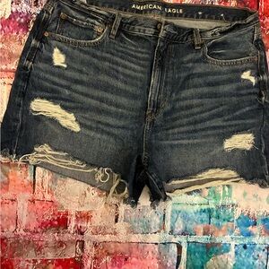 American Eagle Outfitters Blue Distressed Jean Shorts